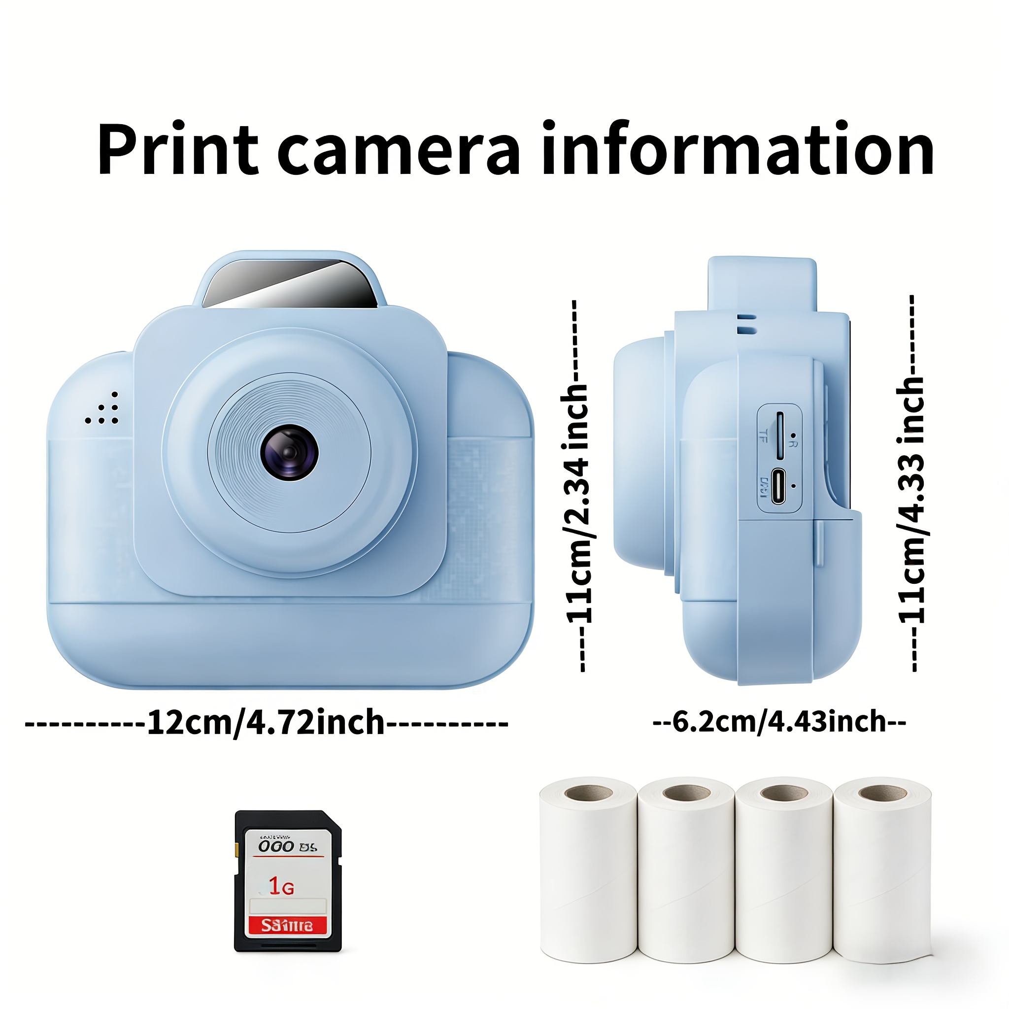 Thermal Printer - Портативный фотопринтер (синий) с перезаряжаемой батареей
